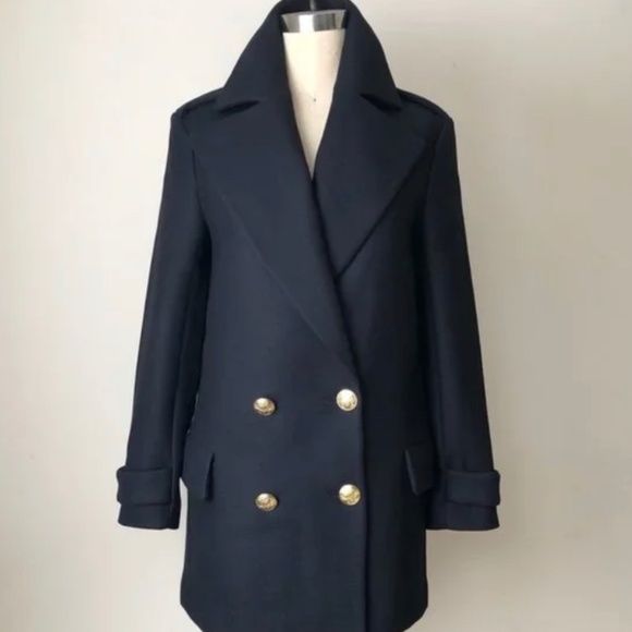 Zara Women’s Navy Wool Military Jacket Peacoat XS - Picture 3 of 8
